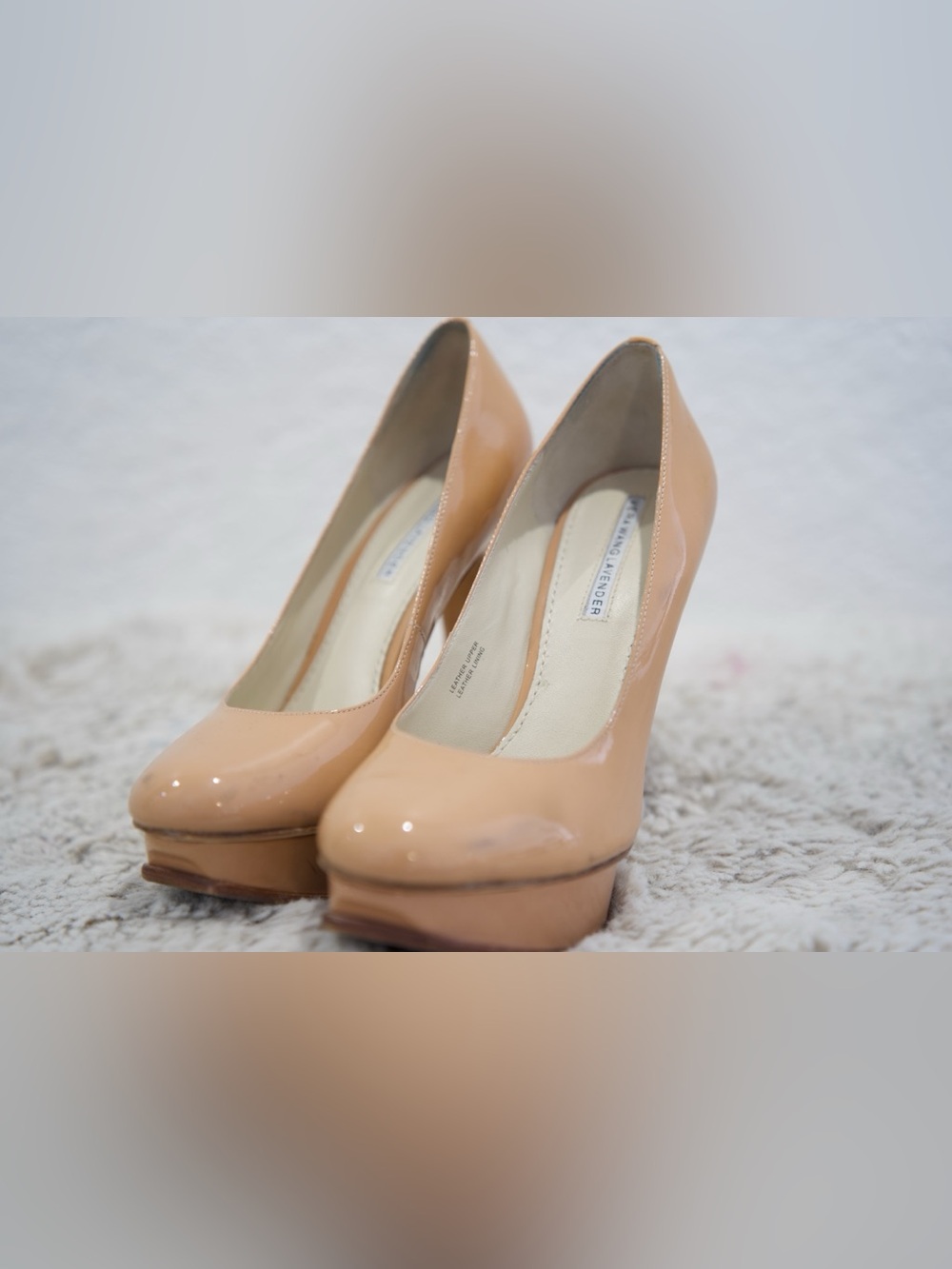 Vera Wang Lavender Label Nude Patent Platform Pumps